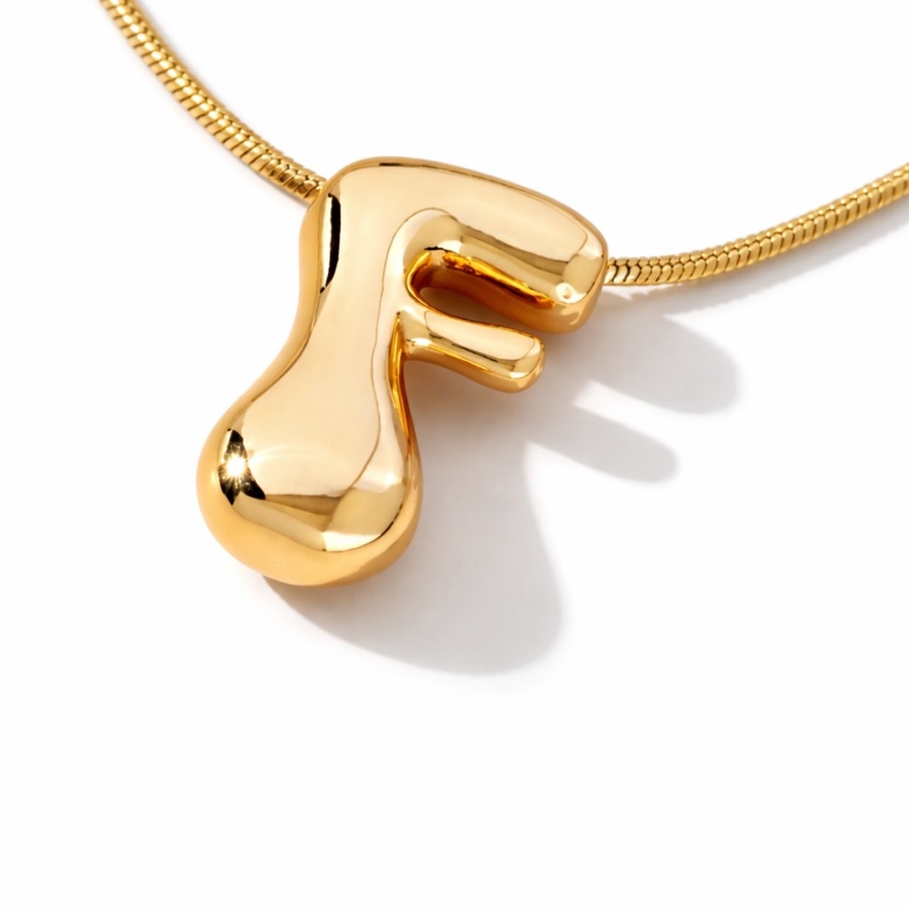 New! Gold Bubble Monogram Initial Letter Necklace… - image 1